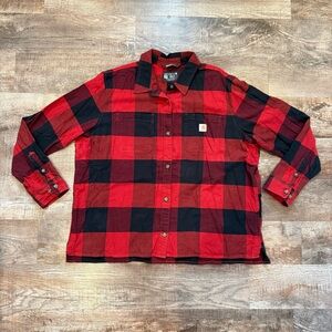 Carhartt Loose Fit Rugged Flex Red and Black Plaid Button Down Size XXL